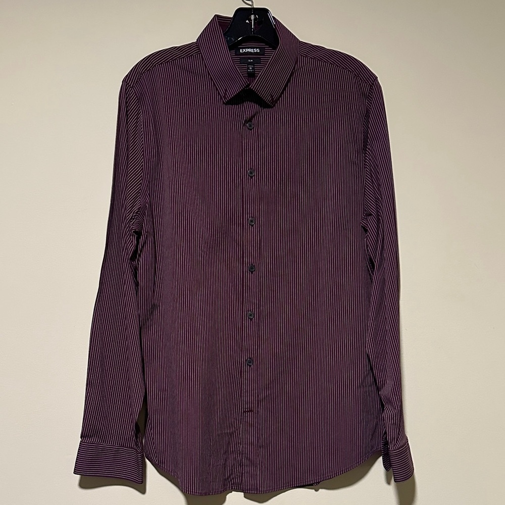 Express Men's Purple Striped Dress Shirt